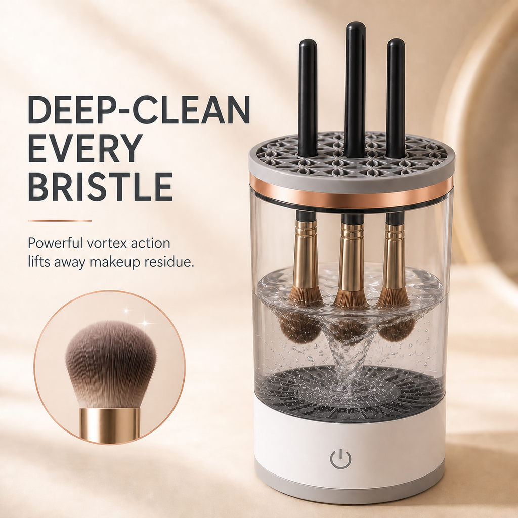 Makeup brush cleaner vortex cleaning feature
